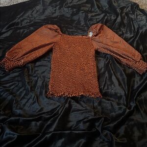 Orange Smocked Puff Sleeve Top